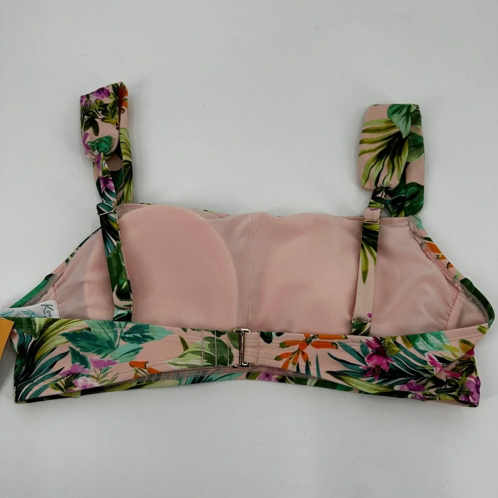 Kona Sol Tropical Botanical Floral Square‎ Neck Bikini Top Large Summer Vacation